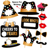SYGA Black and Golden Birthday Party Photo Booth Props Craft Item (Set of 24)